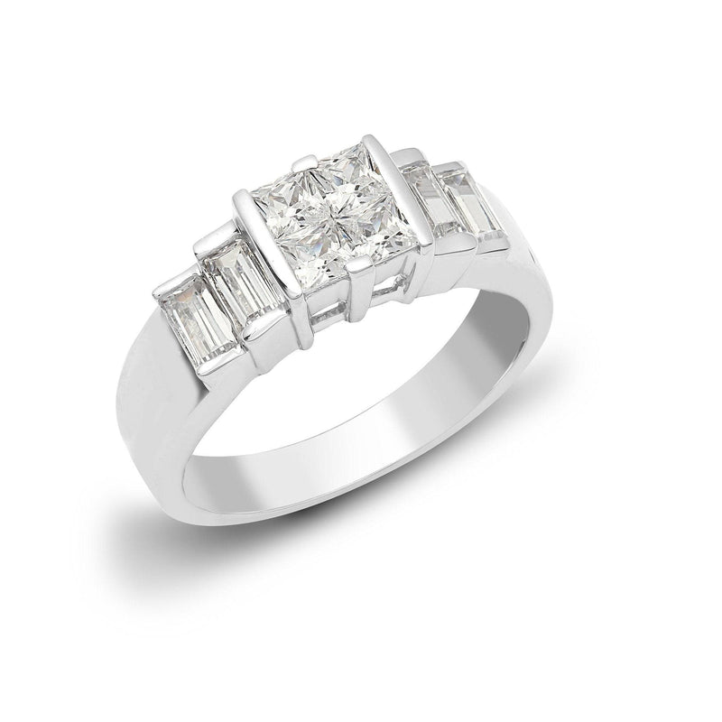 18ct White 1.36ct P.cut & Baguette Diamond Ring - HEERA DIAMONDS
