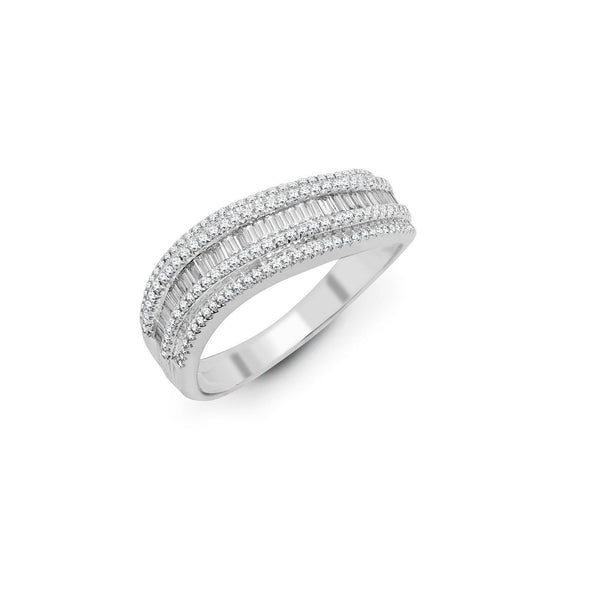 18ct White Gold 0.59ct Diamond R.B.C & Baguette Wave Ring - HEERA DIAMONDS