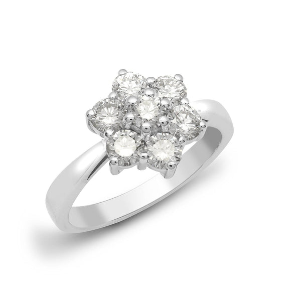 18ct White Gold 1.00ct 7 Stone Cluster Diamond Ring - HEERA DIAMONDS