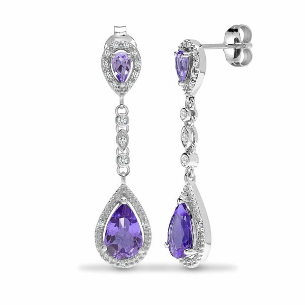 AMETHYST DROP EARRINGS IN 9K WHITE GOLD - HEERA DIAMONDS