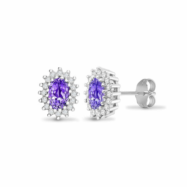 AMETHYST HALO STUD EARRINGS IN 9K WHITE GOLD - HEERA DIAMONDS