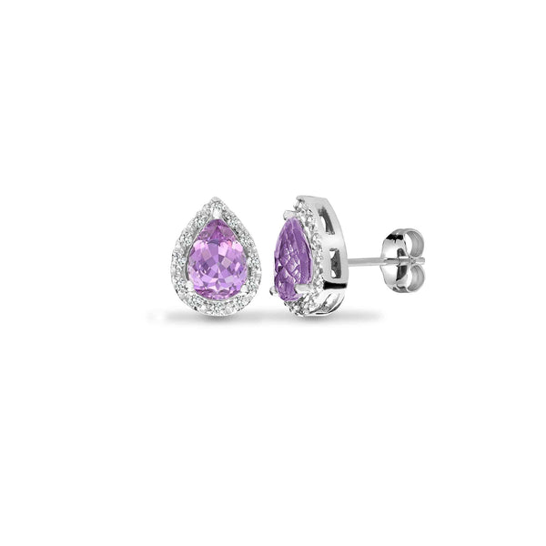 AMETHYST HALO STUD EARRINGS IN 9K WHITE GOLD - HEERA DIAMONDS