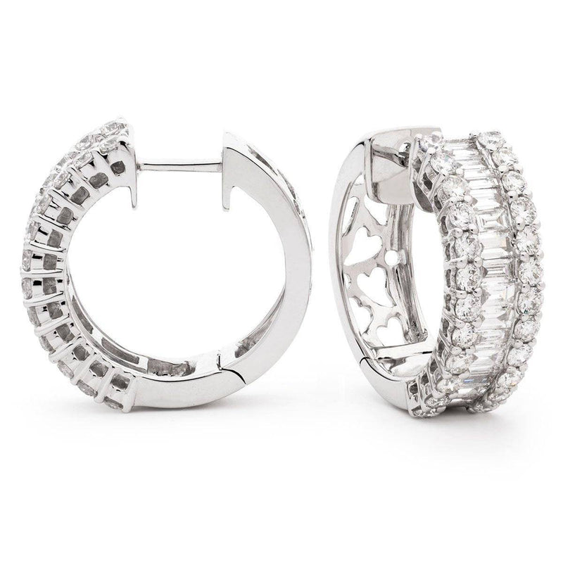 BAGUETTE AND ROUND CUT DIAMOND HOOP EARRING IN 18K WHITE GOLD - HEERA DIAMONDS