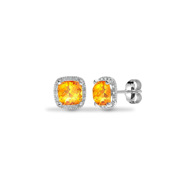 CITRINE HALO STUD EARRINGS IN 9K WHITE GOLD - HEERA DIAMONDS