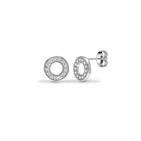 DIAMOND CIRCLE STUD EARRINGS IN 9K WHITE GOLD - HEERA DIAMONDS