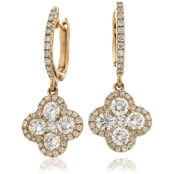 DIAMOND CLUSTER AND HALO DROP EARRINGS IN 18K ROSE GOLD - HEERA DIAMONDS