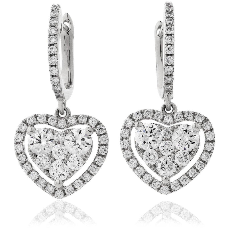 DIAMOND CLUSTER AND HALO DROP EARRINGS IN 18K WHITE GOLD - HEERA DIAMONDS