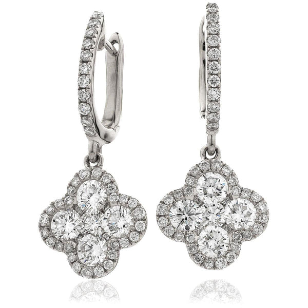 DIAMOND CLUSTER AND HALO DROP EARRINGS IN 18K WHITE GOLD - HEERA DIAMONDS