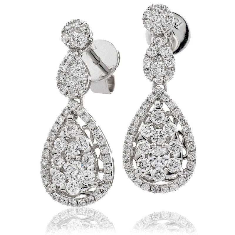 DIAMOND CLUSTER DROP EARRINGS IN 18K WHITE GOLD - HEERA DIAMONDS