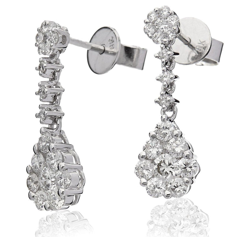 DIAMOND CLUSTER DROP EARRINGS IN 18K WHITE GOLD - HEERA DIAMONDS