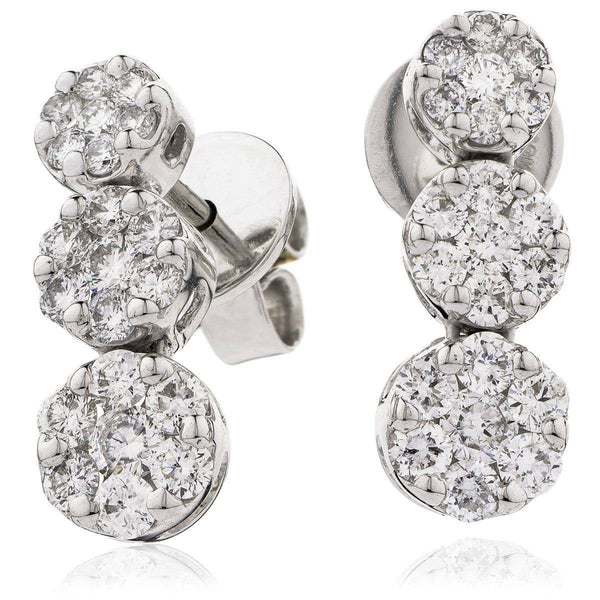 DIAMOND CLUSTER DROP EARRINGS IN 18K WHITE GOLD - HEERA DIAMONDS