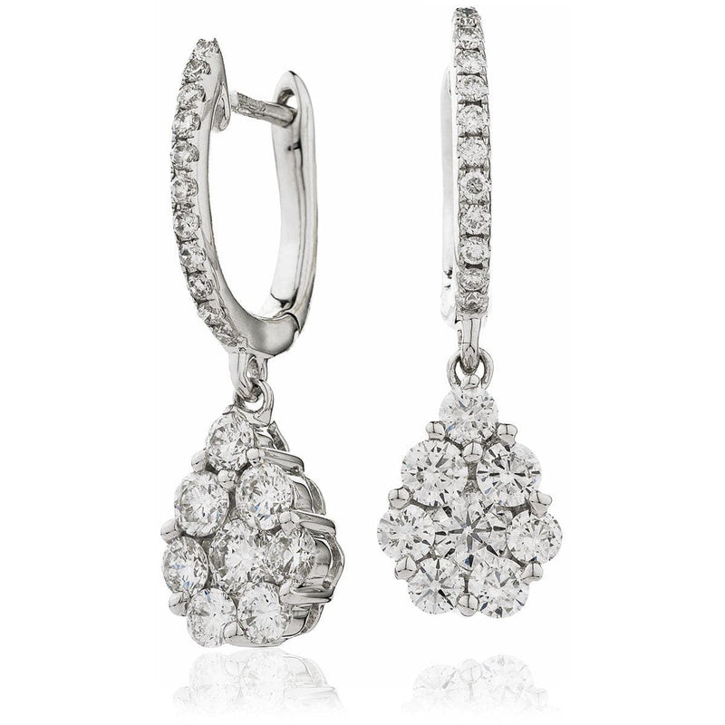 DIAMOND CLUSTER FANCY DROP EARRINGS IN 18K WHITE GOLD - HEERA DIAMONDS