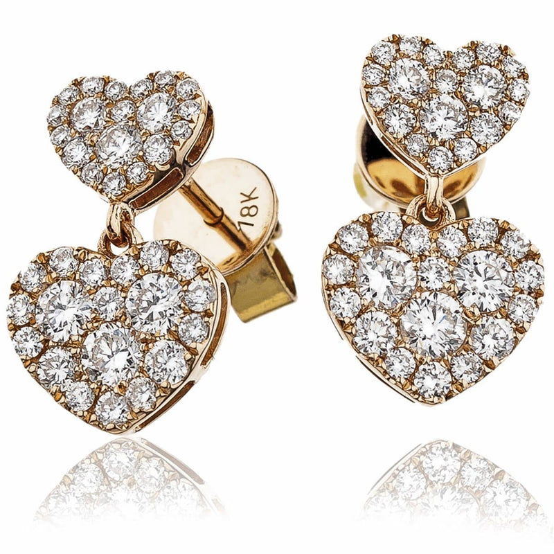 DIAMOND HEART-SHAPED CLUSTER EARRINGS IN 18K ROSE GOLD - HEERA DIAMONDS