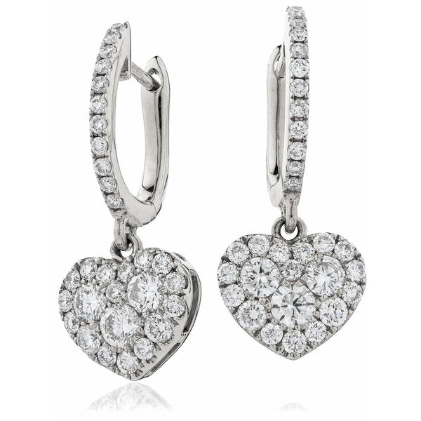 DIAMOND HEART-SHAPED CLUSTER HOOP DROP EARRING IN 18K WHITE GOLD - HEERA DIAMONDS