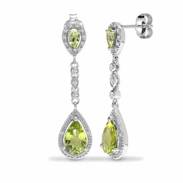 PERIDOT DROP EARRINGS IN 9K WHITE GOLD - HEERA DIAMONDS