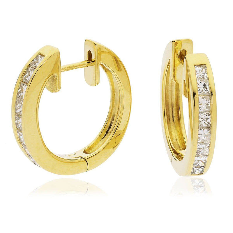 PRINCESS CUT DIAMOND CHANNEL SETTING HOOP EARRINGS IN 18K YELLOW GOLD - HEERA DIAMONDS