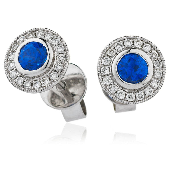 SAPPHIRE HALO RUB OVER SETTING STUD EARRINGS - HEERA DIAMONDS