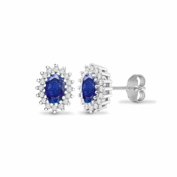 SAPPHIRE HALO STUD EARRINGS IN 9K WHITE GOLD - HEERA DIAMONDS