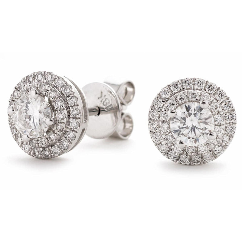 WHITE GOLD DOUBLE HALO DIAMOND EARRINGS - HEERA DIAMONDS