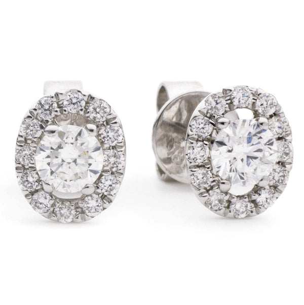 WHITE GOLD OVAL SHAPE HALO DIAMOND EARRING - HEERA DIAMONDS