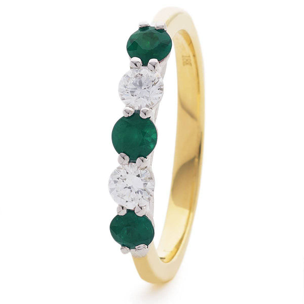 Emerald and Diamond Five Stone Ring in Claw Setting - HEERA DIAMONDS