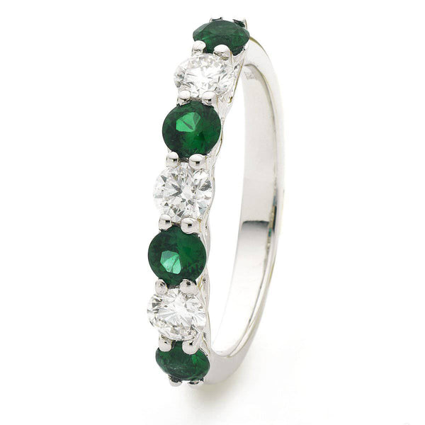 Emerald and Diamond Seven Stone Ring in Claw Setting - HEERA DIAMONDS