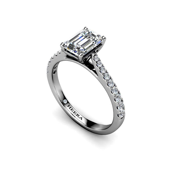 Alena Emerald Cut Engagement Ring with Diamond Shoulders in Platinum - HEERA DIAMONDS