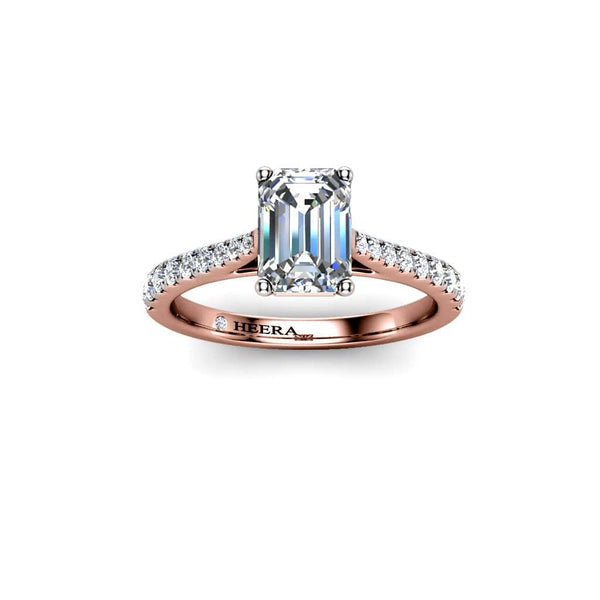Alena Emerald Cut Engagement Ring with Diamond Shoulders in Rose Gold - HEERA DIAMONDS