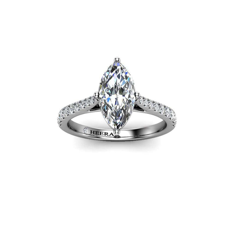 Alena Marquise Cut Engagement Ring with Diamond Shoulders in Platinum - HEERA DIAMONDS