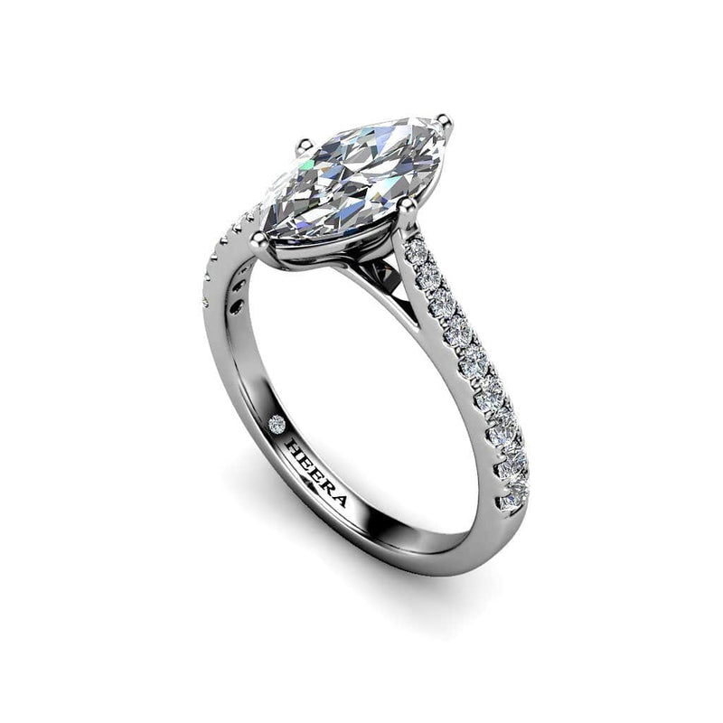 Alena Marquise Cut Engagement Ring with Diamond Shoulders in Platinum - HEERA DIAMONDS