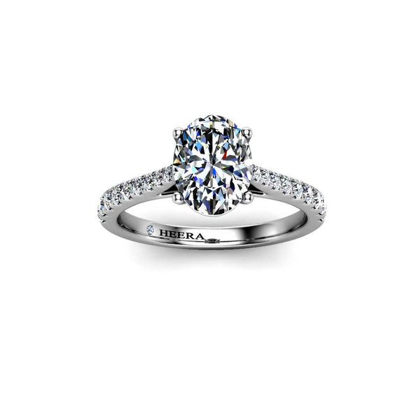 Alena Oval Cut Engagement Ring with Diamond Shoulders in Platinum - HEERA DIAMONDS