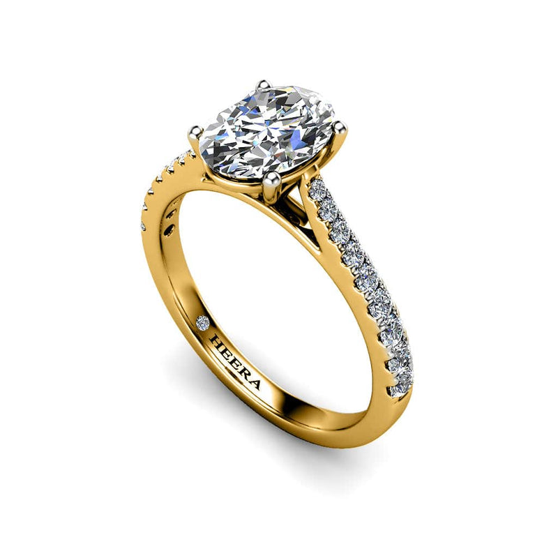Alena Oval Cut Engagement Ring with Diamond Shoulders in Yellow Gold - HEERA DIAMONDS