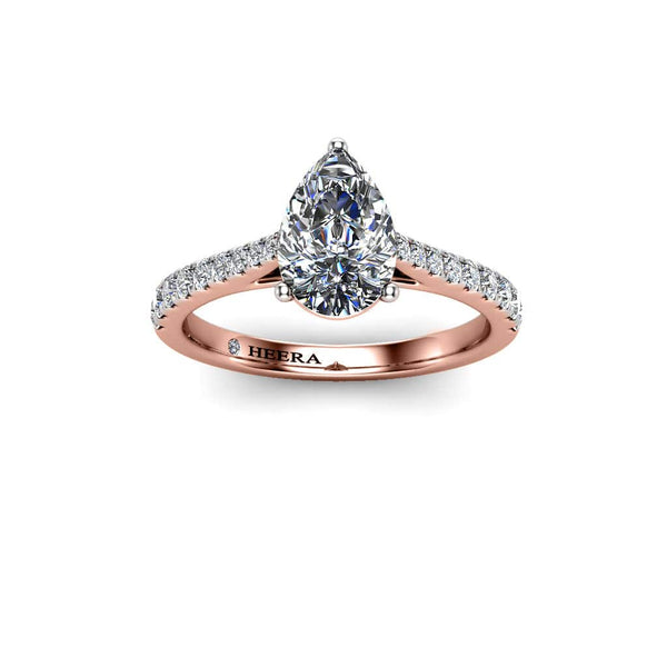 Alena Pear Cut Engagement Ring with Diamond Shoulders in Rose Gold - HEERA DIAMONDS