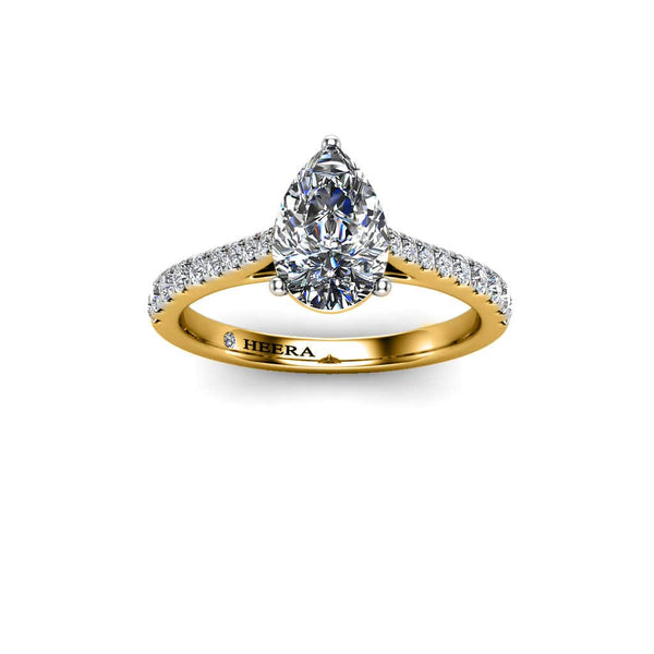 Alena Pear Cut Engagement Ring with Diamond Shoulders in Yellow Gold - HEERA DIAMONDS