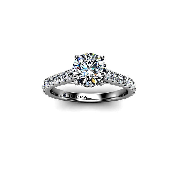 Alma Round Brilliant Engagement Ring with Diamond Shoulders in Platinum - HEERA DIAMONDS