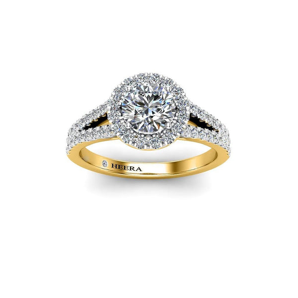Arya Round Brilliant Halo Engagement Ring in Yellow Gold - HEERA DIAMONDS