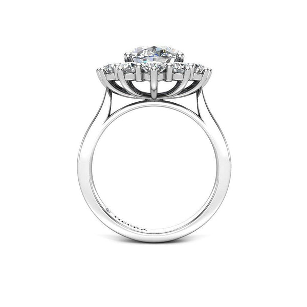 Carola Oval Cut Engagement Ring with Flower Halo in Platinum - HEERA DIAMONDS