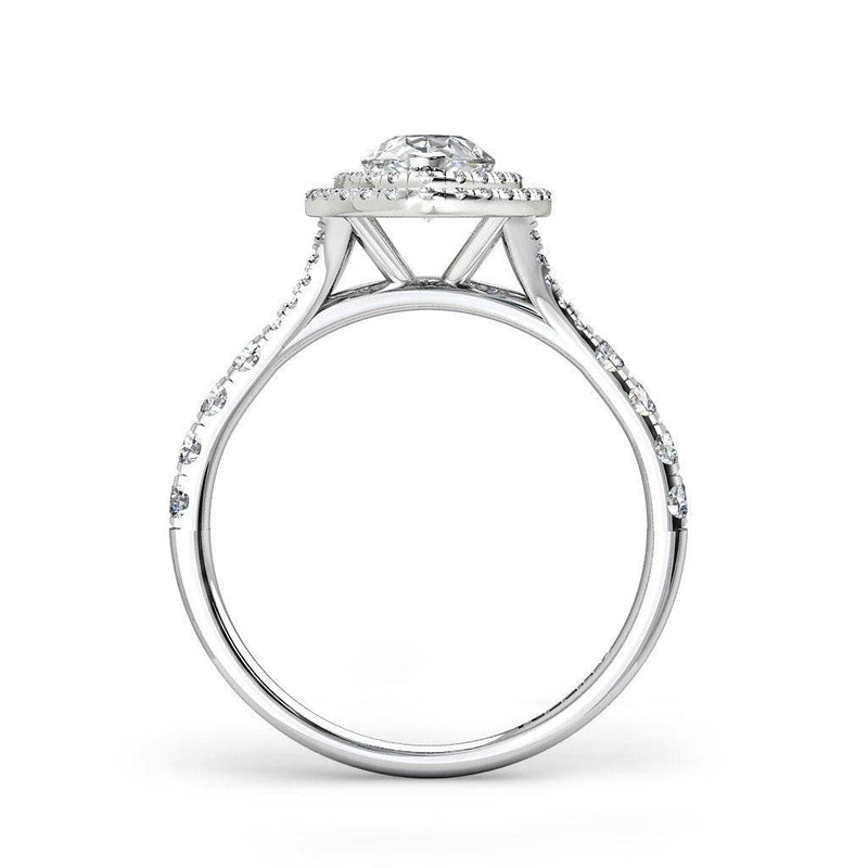 Clarina Pear Cut Double Halo Engagement Ring with Split Shoulders in Platinum - HEERA DIAMONDS