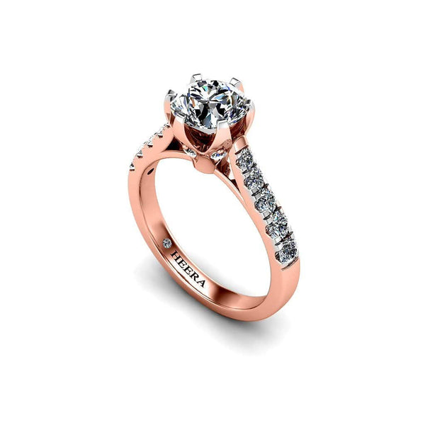 Deo Round Brilliant Engagement Ring with Diamond Shoulders in Rose Gold - HEERA DIAMONDS