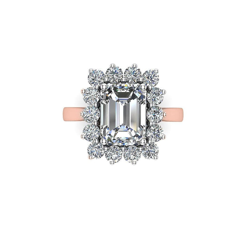 Emerald Diamond Engagement Ring with Flower Halo in Rose Gold - HEERA DIAMONDS