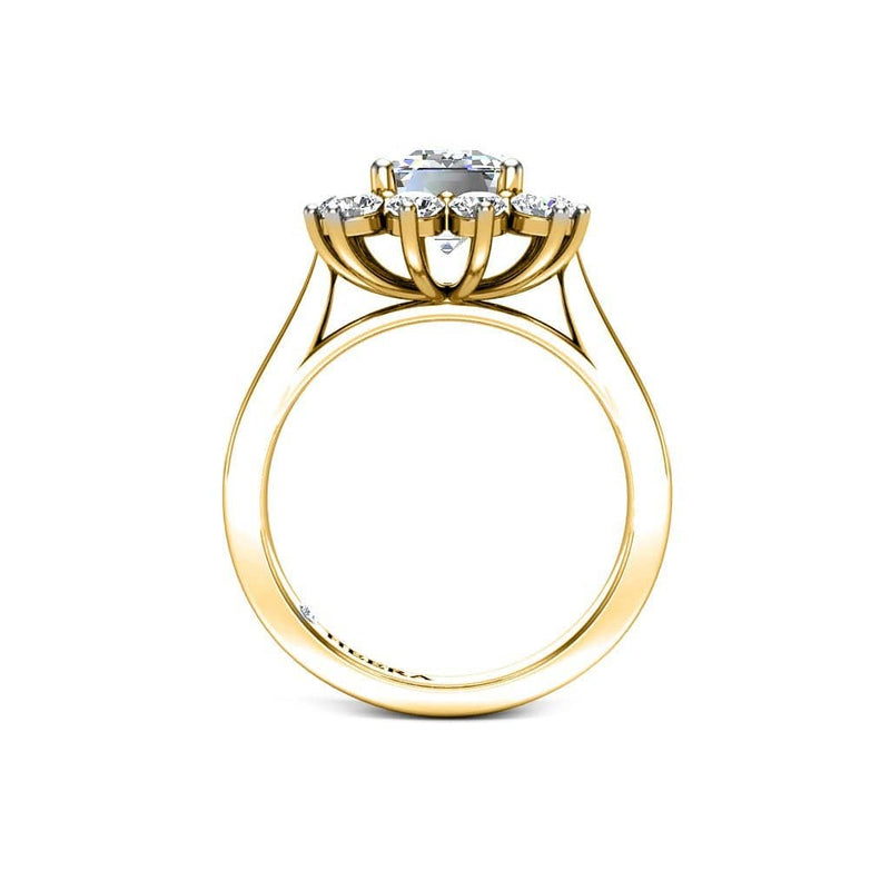 Emerald Diamond Engagement Ring with Flower Halo in Yellow Gold - HEERA DIAMONDS