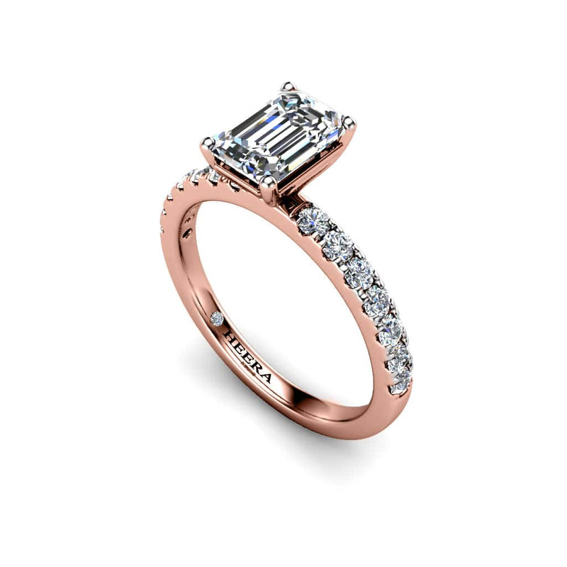 Eris Emerald Cut Engagement Ring with Diamond Shoulders in Rose Gold - HEERA DIAMONDS