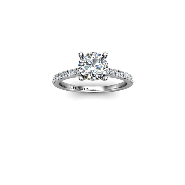 Karmella's Round Brilliant Cut Engagement Ring with Diamond Shoulders in P950 - HEERA DIAMONDS