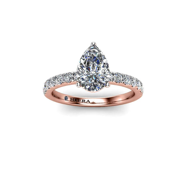 Laveela Pear Cut Engagement Ring with Diamond Shoulders in Rose Gold - HEERA DIAMONDS