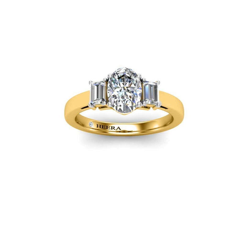 Oval and Emerald Cuts Trilogy Engagement Ring in Yellow Gold - HEERA DIAMONDS