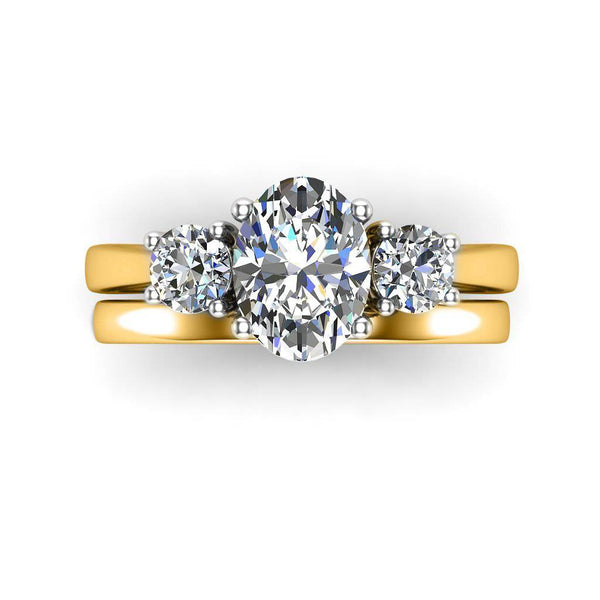 Oval Cut and Round Brilliant Trilogy Engagement Ring in Yellow Gold - HEERA DIAMONDS