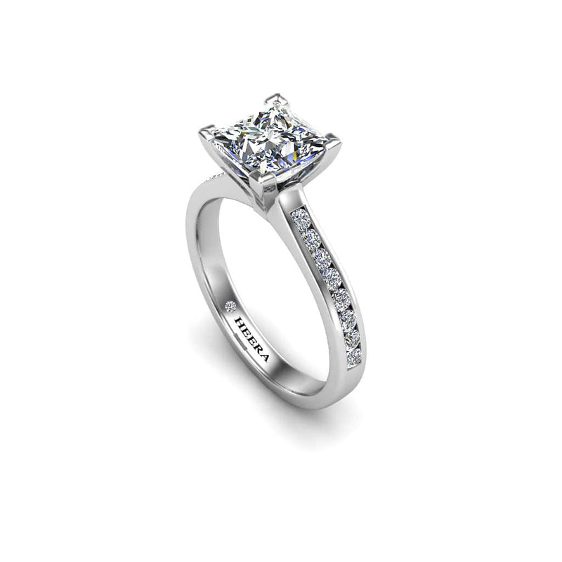 Palma Princess Cut Engagement Ring with Diamond Shoulders in Platinum - HEERA DIAMONDS