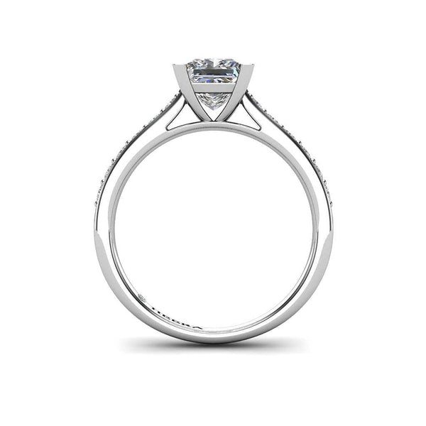 Princess Cut Engagement Ring with Grain Setting Diamond Shoulders in Platinum - HEERA DIAMONDS