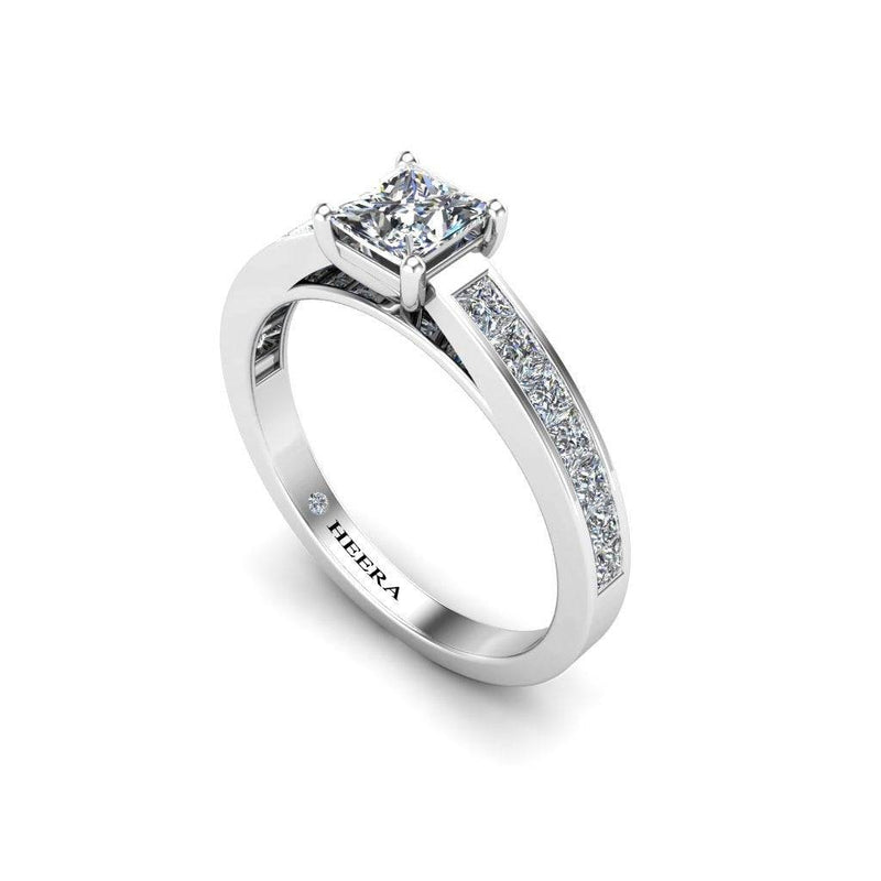 Princess Cut Engagement Ring with princess cut Diamond Shoulders in Platinum - HEERA DIAMONDS