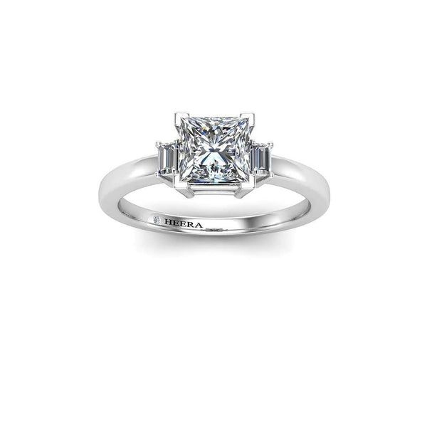 Princess Cut Trilogy Engagement Ring in Platinum - HEERA DIAMONDS